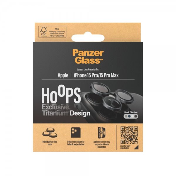 PanzerGlass iPhone 15 Pro/iPhone 15 Pro Max Kameraskydd Hoops Black Titanium