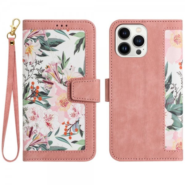 iPhone 15 Pro Max Fodral Blommönster Rosa