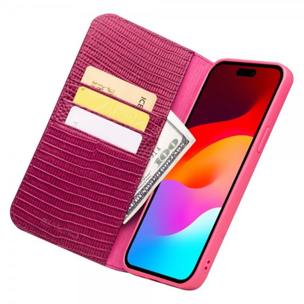 Qialino iPhone 15 Pro Max Fodral Krokodiltextur Rosa