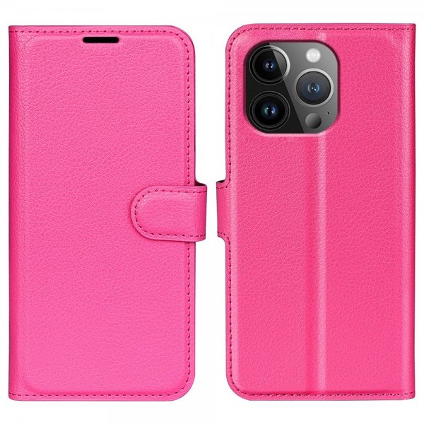 iPhone 15 Pro Max Fodral Litchi Magenta
