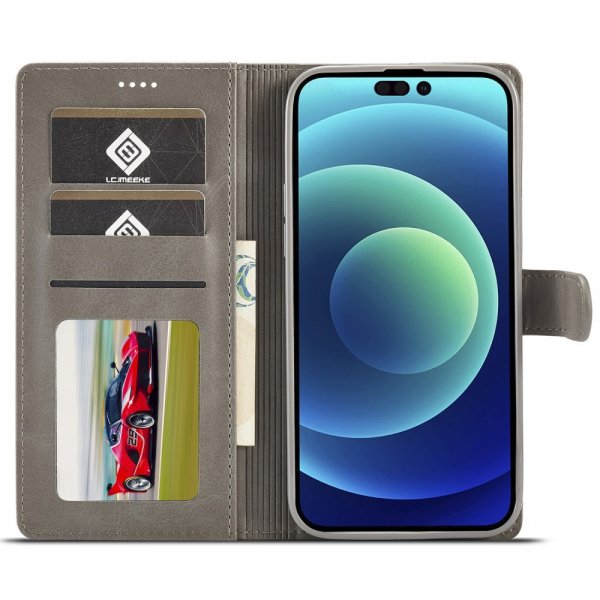 Lc.Imeeke iPhone 15 Pro Max Fodral med Kortfack Stativfunktion Grå