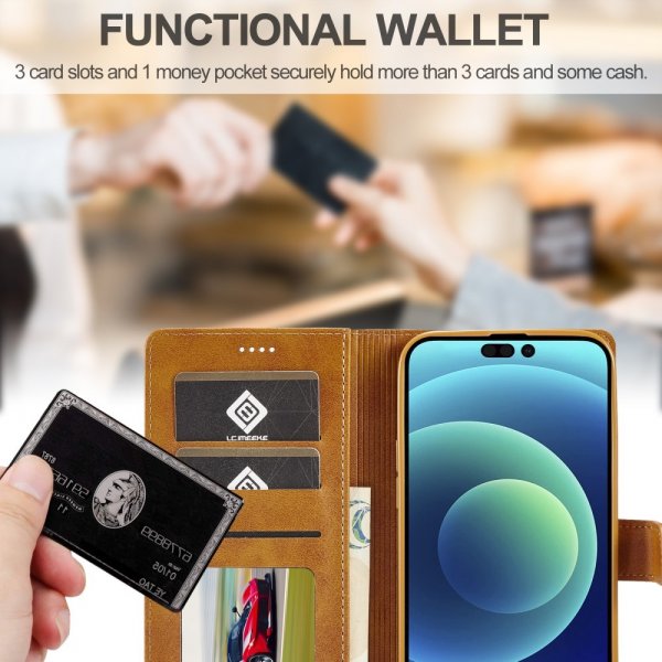 Lc.Imeeke iPhone 15 Pro Max Fodral med Kortfack Stativfunktion Ljusbrun