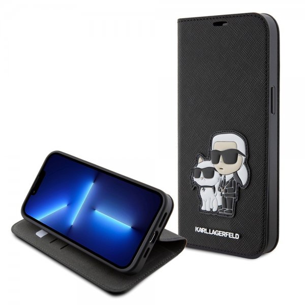 Karl Lagerfeld iPhone 15 Pro Max Fodral NFT Karl & Choupette Patch Saffiano Svart