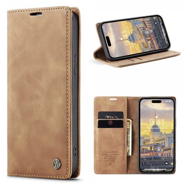 CaseMe iPhone 15 Pro Max Fodral Retro Flip Brun