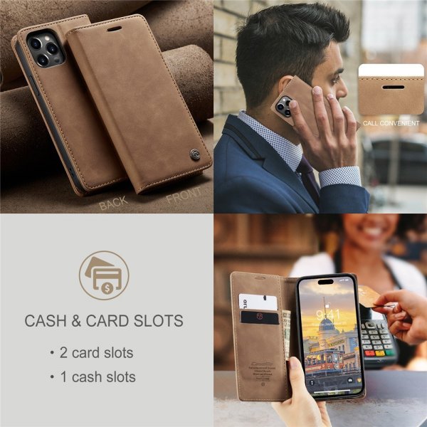 CaseMe iPhone 15 Pro Max Fodral Retro Flip Brun