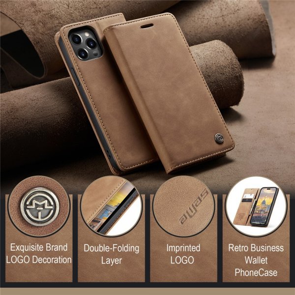 CaseMe iPhone 15 Pro Max Fodral Retro Flip Brun