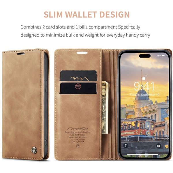 CaseMe iPhone 15 Pro Max Fodral Retro Flip Brun