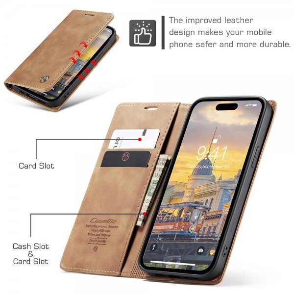 CaseMe iPhone 15 Pro Max Fodral Retro Flip Brun