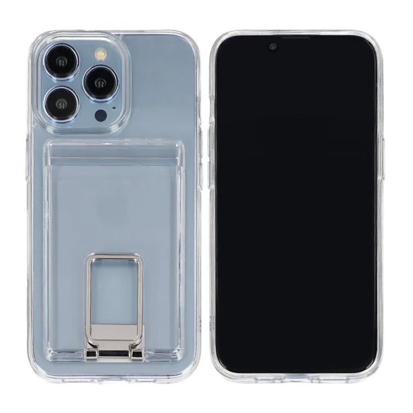 Rvelon iPhone 15 Pro Max Skal med Stativ Korthållare Transparent