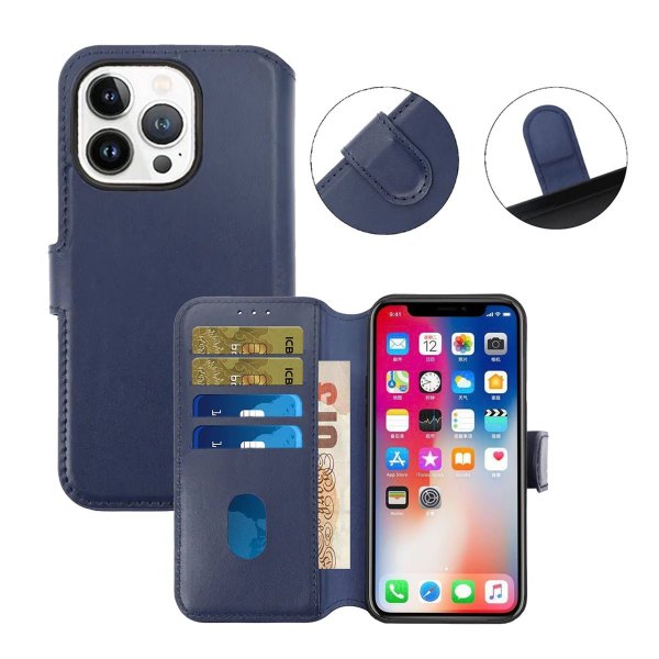Rvelon iPhone 15 Pro Max Fodral Äkta Läder Blå