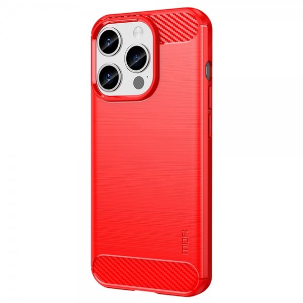 Mofi iPhone 15 Pro Max Skal Borstad Kolfibertextur Röd