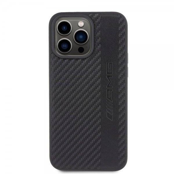 Mercedes Benz iPhone 15 Pro Max Skal Carbon Effect Leather Stripe AMG Svart