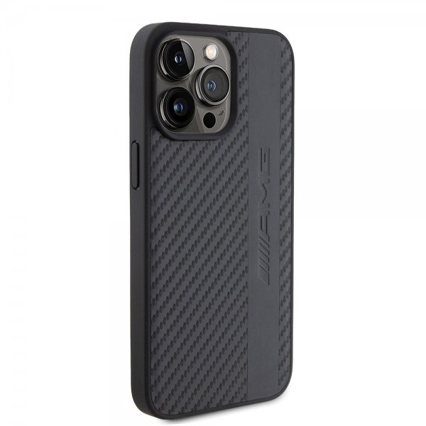 Mercedes Benz iPhone 15 Pro Max Skal Carbon Effect Leather Stripe AMG Svart