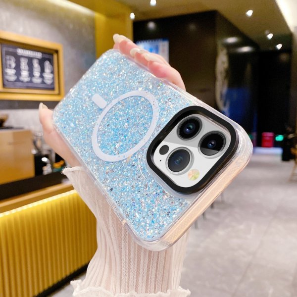 iPhone 15 Pro Max Skal Glitter MagSafe Blå
