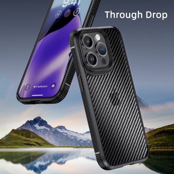 Ipaky iPhone 15 Pro Max Skal Kolfibermönster Blå