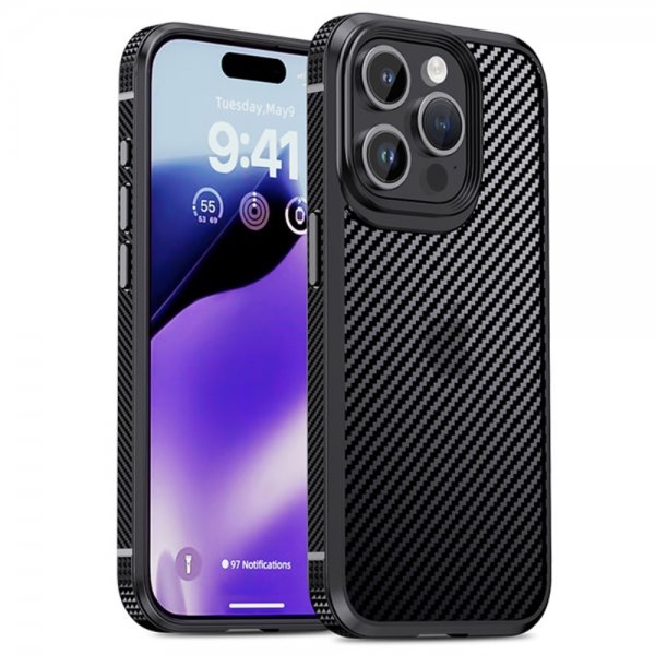 Ipaky iPhone 15 Pro Max Skal Kolfibermönster Svart