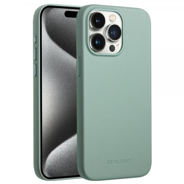 Qialino iPhone 15 Pro Max Skal Konstläder MagSafe Grön