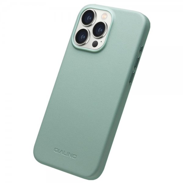 Qialino iPhone 15 Pro Max Skal Konstläder MagSafe Grön
