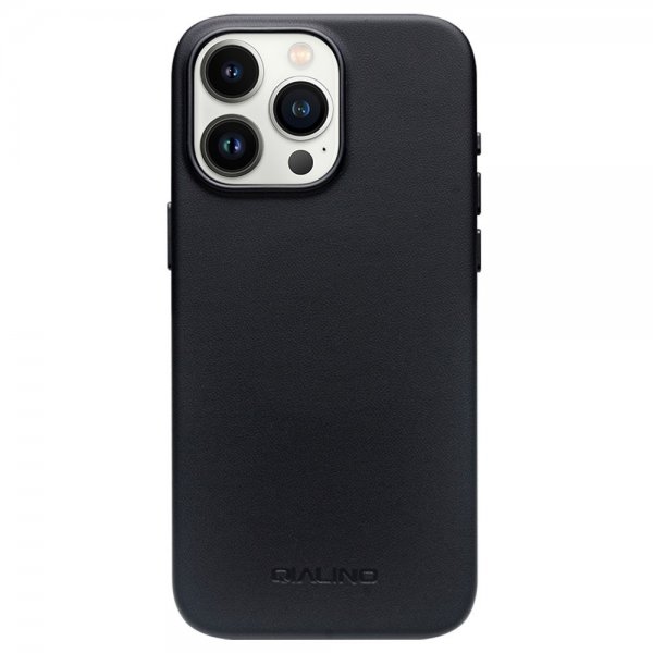 Qialino iPhone 15 Pro Max Skal Konstläder MagSafe Svart