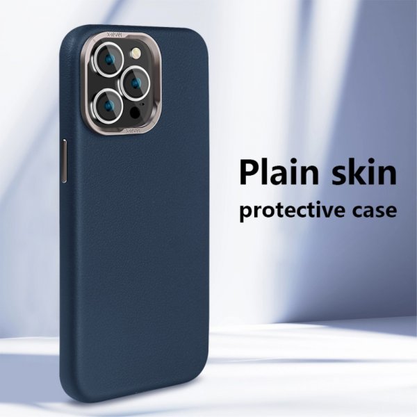 X-Level iPhone 15 Pro Max Skal Lädertextur MagSafe Blå