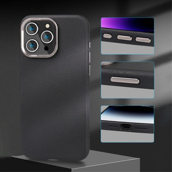 X-Level iPhone 15 Pro Max Skal Lädertextur MagSafe Svart