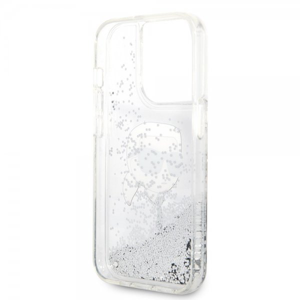 Karl Lagerfeld iPhone 15 Pro Max Skal Liquid Glitter NFT Karl Silver