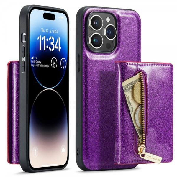 Dg.Ming iPhone 15 Pro Max Skal M3 Series Löstagbar Korthållare Glitter Lila