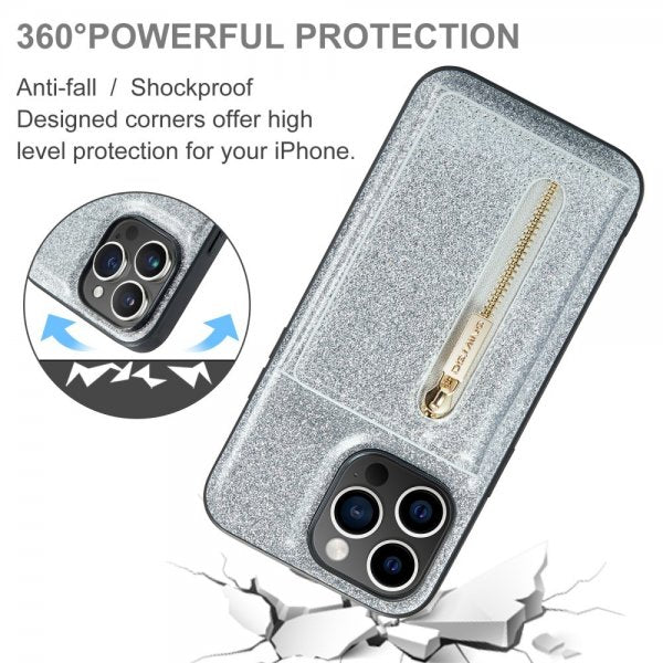Dg.Ming iPhone 15 Pro Max Skal M3 Series Löstagbar Korthållare Glitter Silver