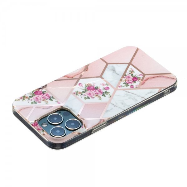 iPhone 15 Pro Max Skal Marmormönster Blommor Rosa