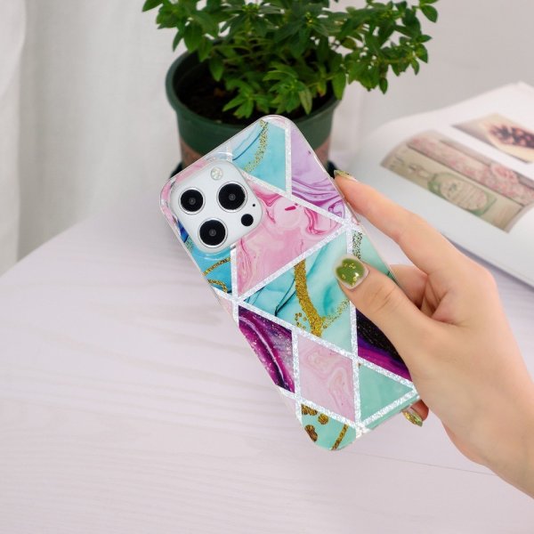 iPhone 15 Pro Max Skal Marmormönster Grön Lila