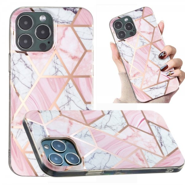 iPhone 15 Pro Max Skal Marmormönster Rosa Vit
