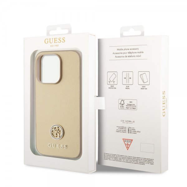 Guess iPhone 15 Pro Max Skal Metal Logo Strass Guld