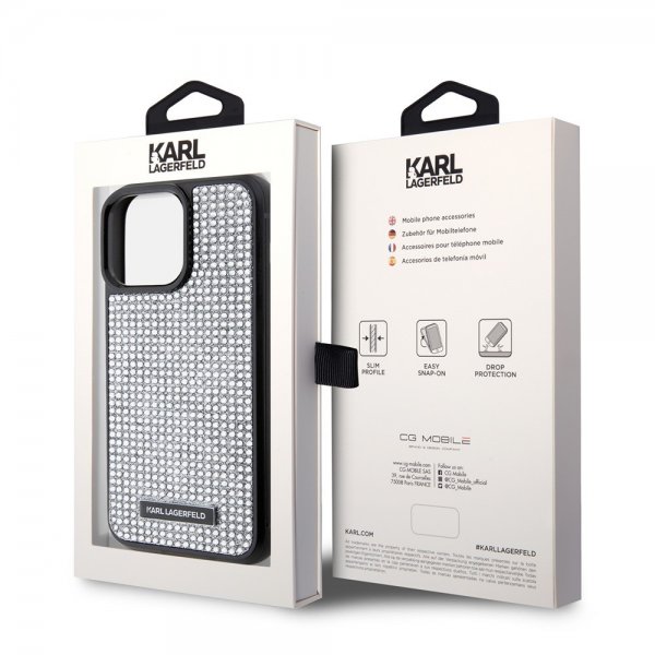Karl Lagerfeld iPhone 15 Pro Max Skal Rhinestone Silver