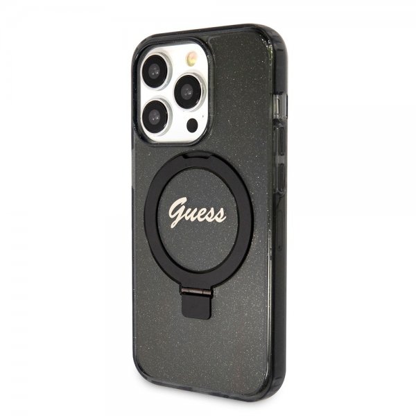 Guess iPhone 15 Pro Max Skal Ring Stand Glitter MagSafe Svart