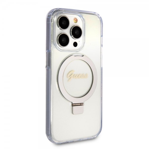 Guess iPhone 15 Pro Max Skal Ring Stand Glitter MagSafe Transparent