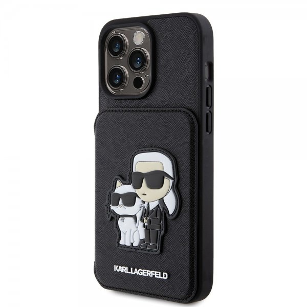 Karl Lagerfeld iPhone 15 Pro Max Skal Saffiano Card Slots & Stand Svart