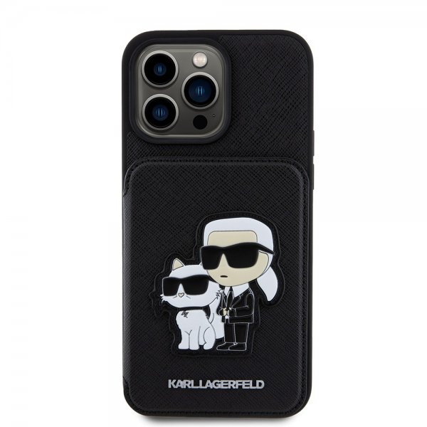 Karl Lagerfeld iPhone 15 Pro Max Skal Saffiano Card Slots & Stand Svart