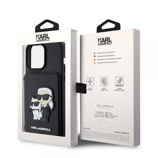 Karl Lagerfeld iPhone 15 Pro Max Skal Saffiano Card Slots & Stand Svart