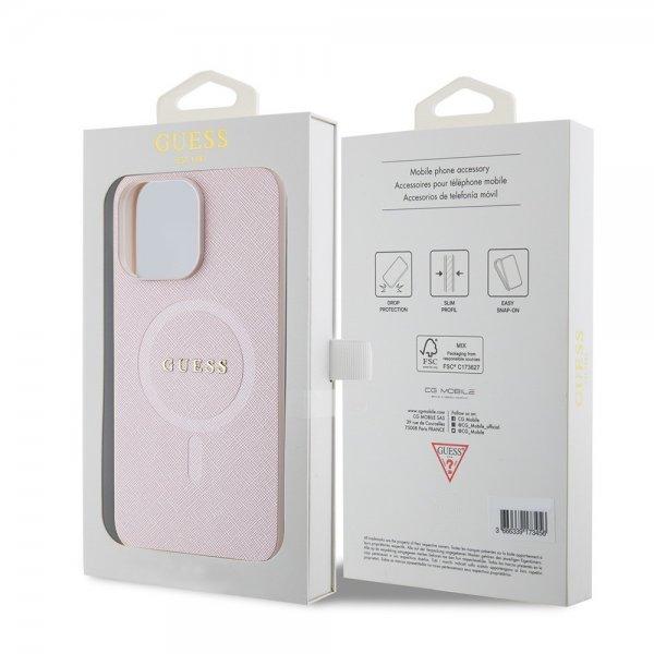 Guess iPhone 15 Pro Max Skal Saffiano MagSafe Rosa