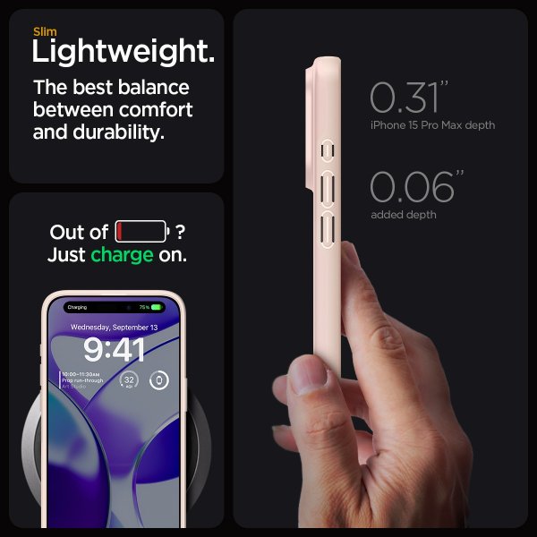 Spigen iPhone 15 Pro Max Skal Thin Fit Pink Sand