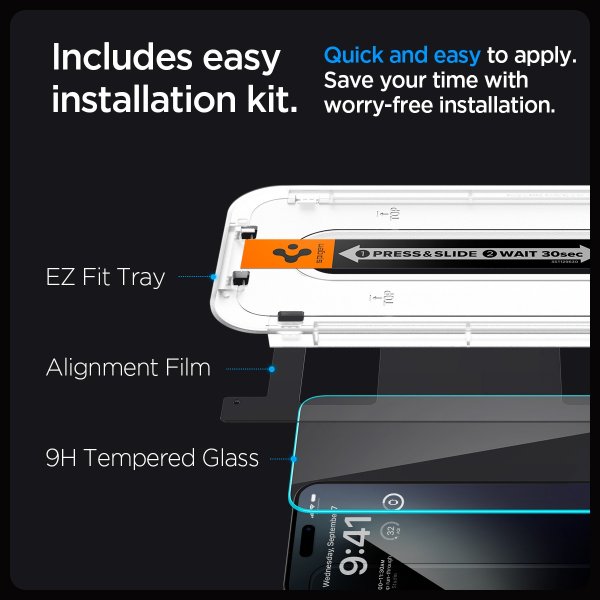 Spigen iPhone 15 Pro Max Skärmskydd GLAS.tR EZ Fit 2-pack
