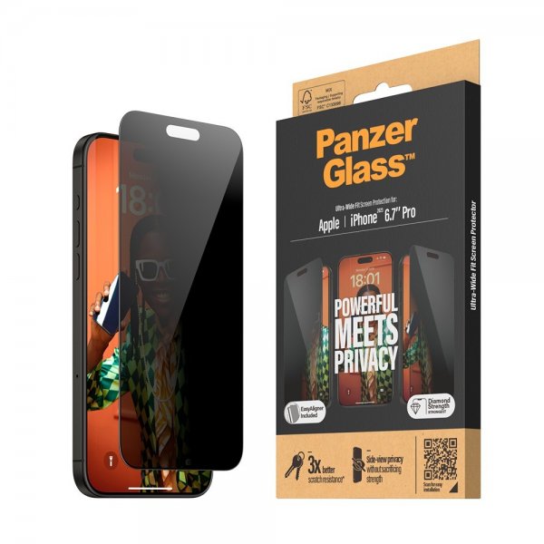 PanzerGlass iPhone 15 Pro Max Skärmskydd Ultra-Wide Fit Privacy EasyAligner