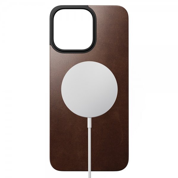 Nomad iPhone 15 Pro Max Skin Magnetic Leather Back Horween Rustic Brown