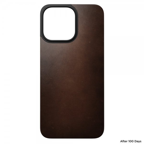 Nomad iPhone 15 Pro Max Skin Magnetic Leather Back Horween Rustic Brown
