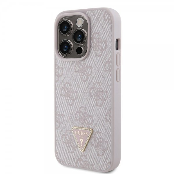Guess iPhone 15 Pro Skal 4G Metal Triangle Strass Rosa