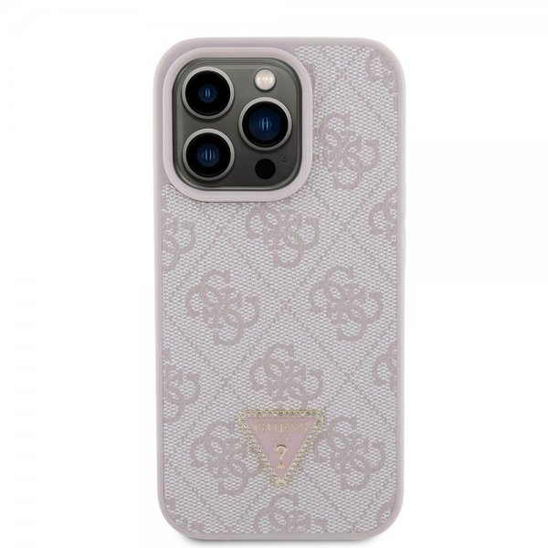 Guess iPhone 15 Pro Skal 4G Metal Triangle Strass Rosa