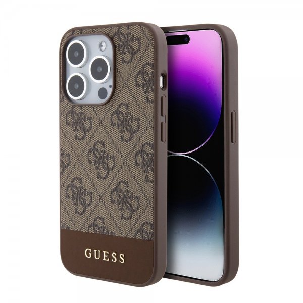 Guess iPhone 15 Pro Skal Bottom Stripe MagSafe Brun