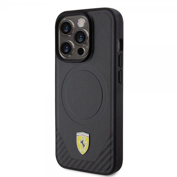 Ferrari iPhone 15 Pro Skal Carbon PU Leather MagSafe Svart