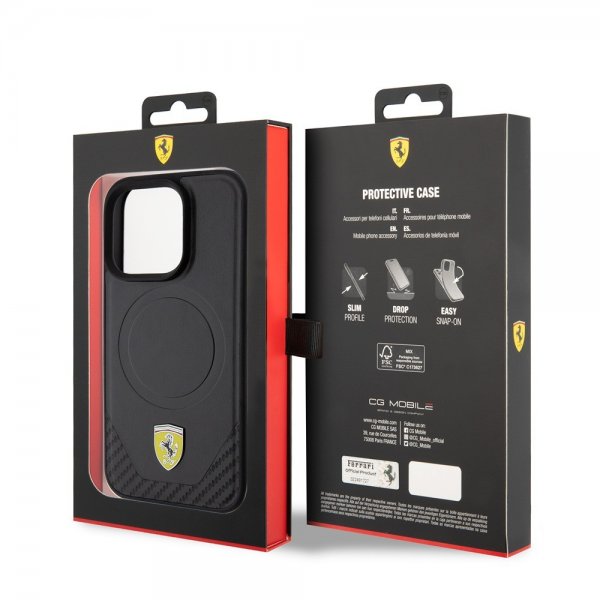 Ferrari iPhone 15 Pro Skal Carbon PU Leather MagSafe Svart