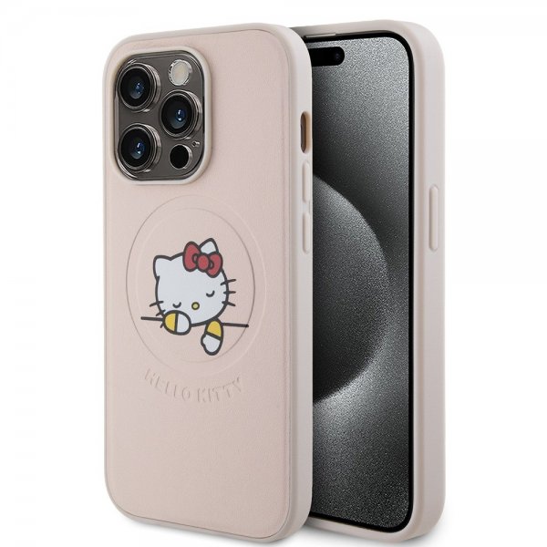 Hello Kitty iPhone 15 Pro Skal Debossed Logo MagSafe Rosa